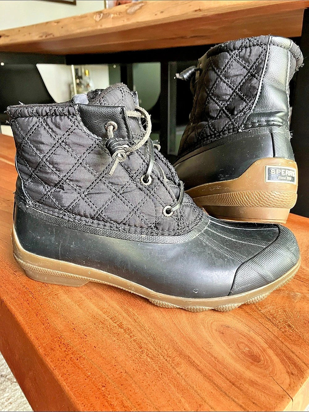 Sperry Saltwater Quilted Duck Boot Black Winter Boots
